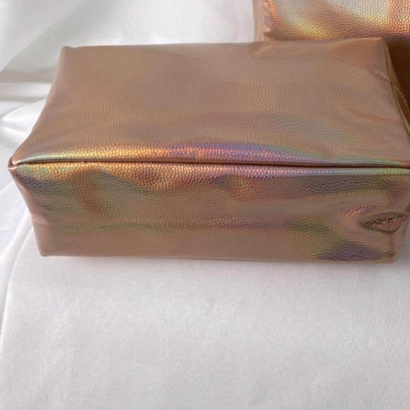 LANCOME Cosmetic Pouch Bag Zipper Closure Rose Gold Holographic Makeup Bag 1 NEW - Picture 3 of 5